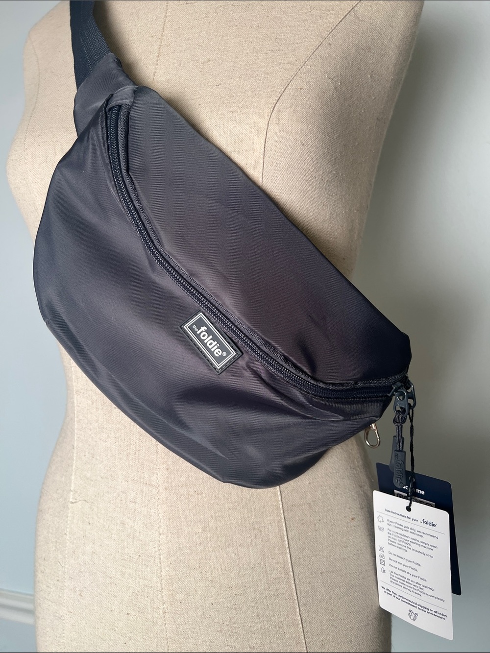 Black Crossbody Sling Bag or Waist Bag. RFDI slots. Neutral Gray. Gender Neutral
